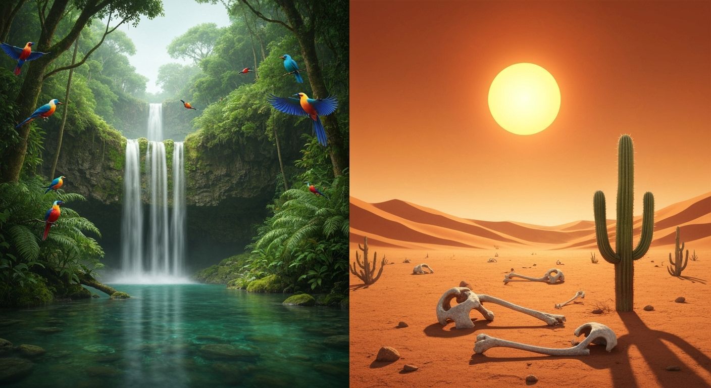 Rainforest Meets Desert: A Hyperrealistic Split Image