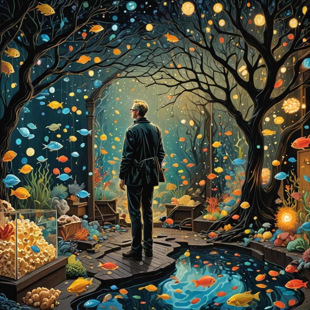 Aquarium Comic Strip in Hyperrealistic Splash Art Style