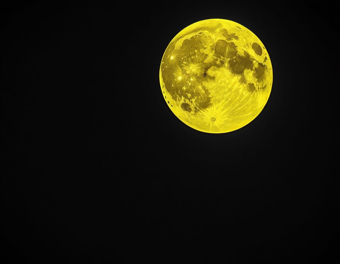 The world is all black and white. Only the big moon shines yellow.