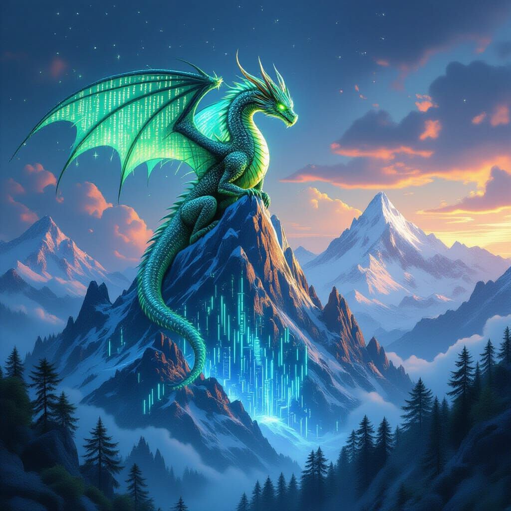 Majestic Dragon of Binary Code on Crystalline Peak