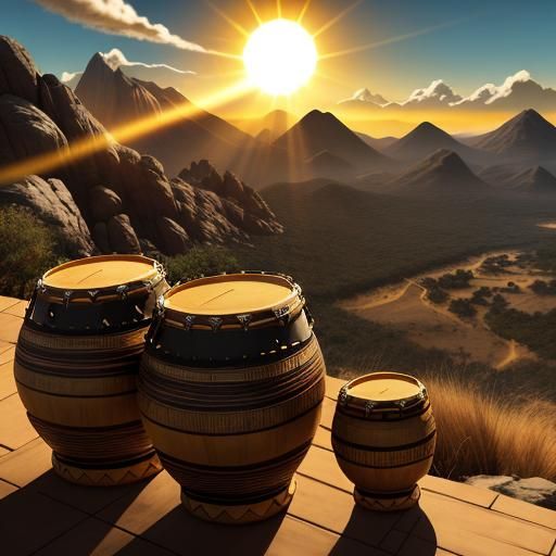 Retro Afro-Futuristic Djembes with Mountain Backdrop