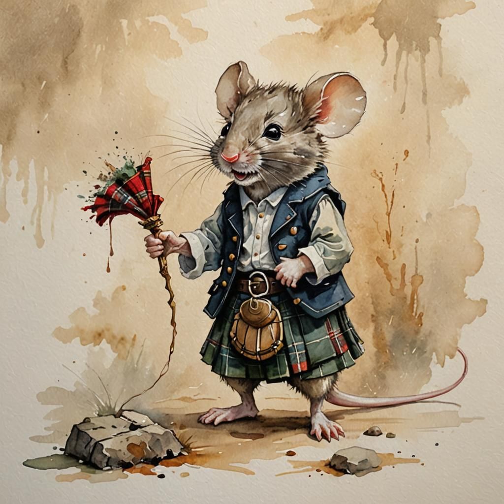 Mouse in Kilt: A Wet Wash Painting
