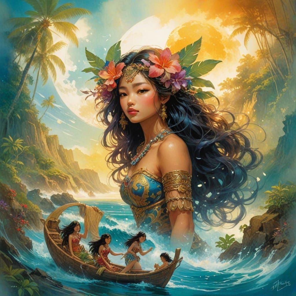 Ethereal Hula Dancer Under Full Moon