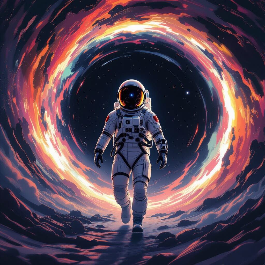 Astronaut Emerges from Black Hole in Cosmic Horror Style