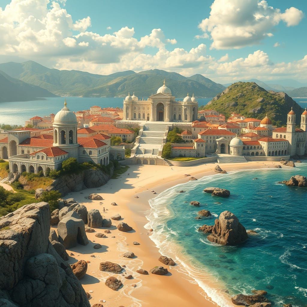 Ethereal Summerset Isle Cityscape in Art Nouveau Style