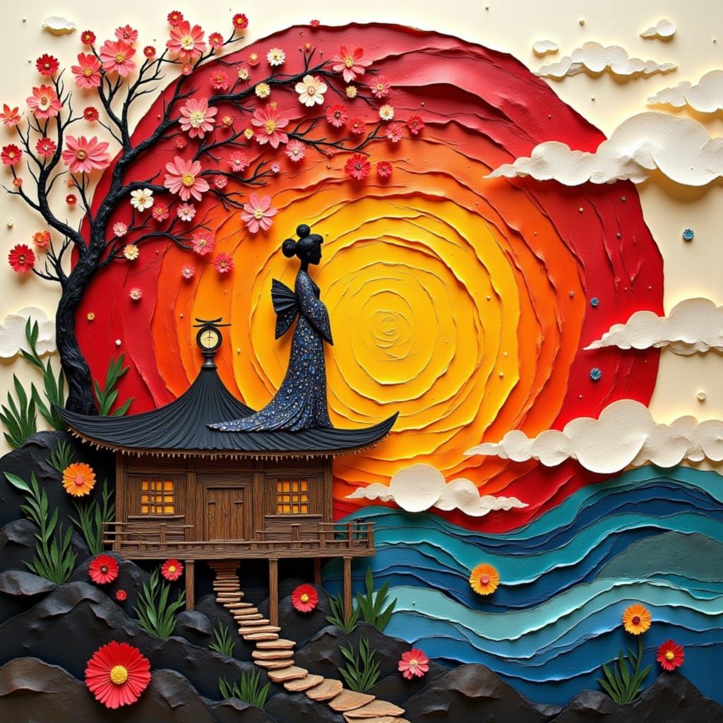 Whimsical Geisha House in Painterly Style