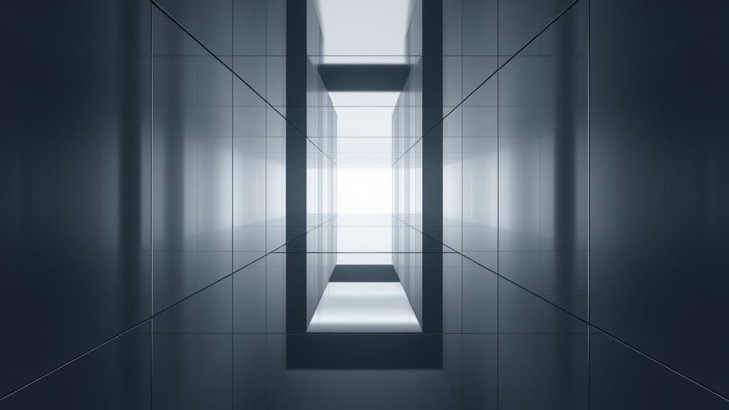 Mirrored Cube Infinity Hallway in Futuristic Style