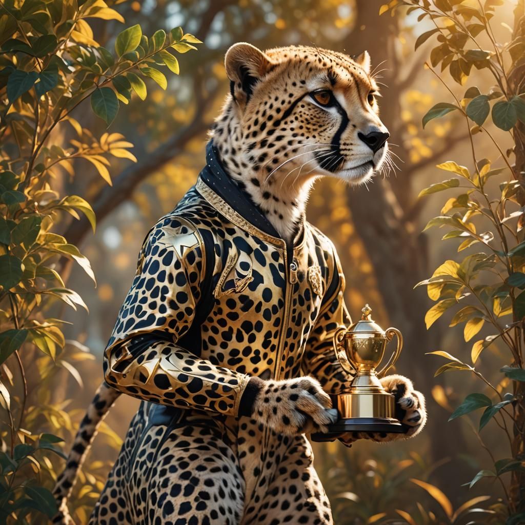 Cheetah Champion in Racing Suit, Matte Painting Style