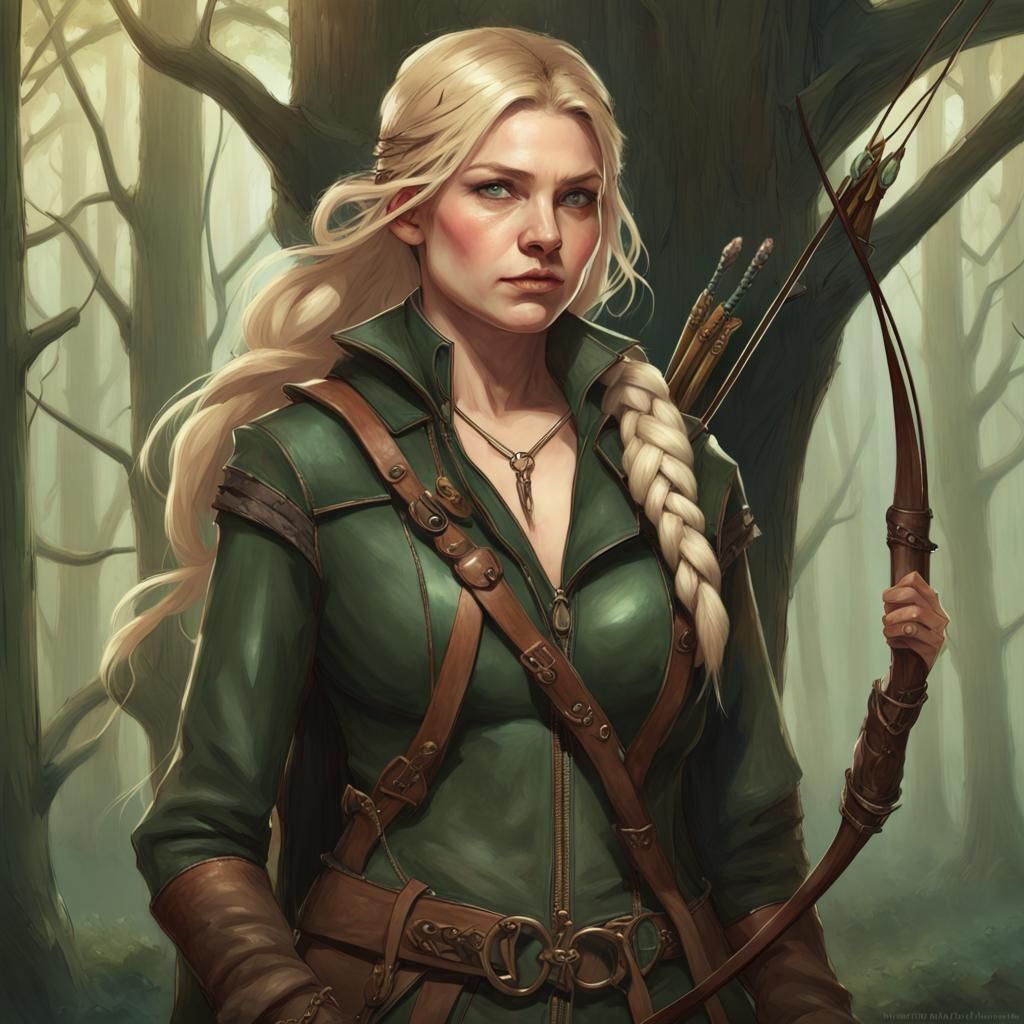 Wood Elf Portrait with Raccoon, Digital Art