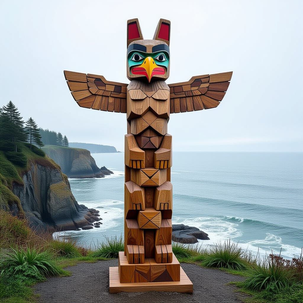 Geometric Wood Block Totem Pole Sculpture