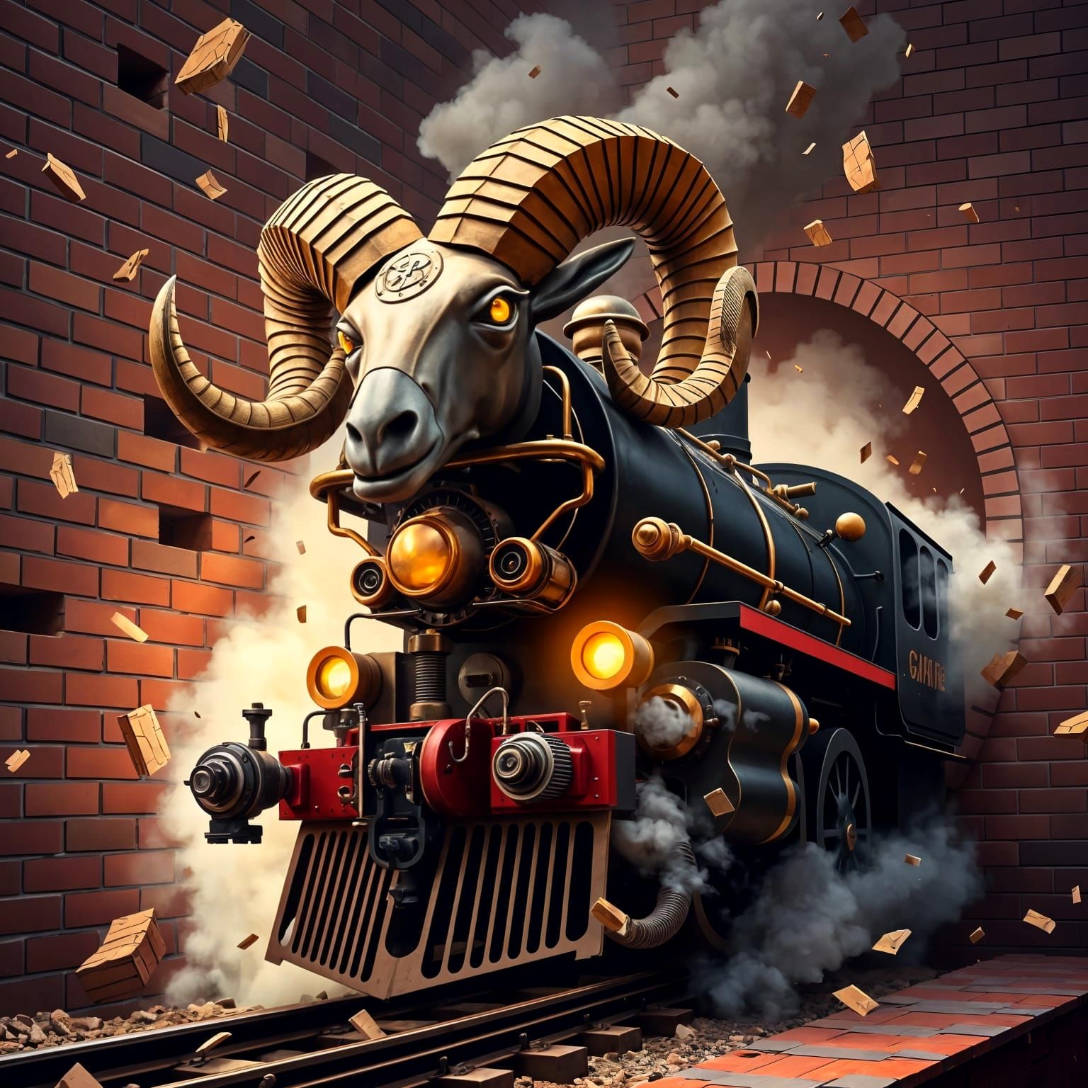 Surreal Steampunk Train Smashes Through Brick Wall