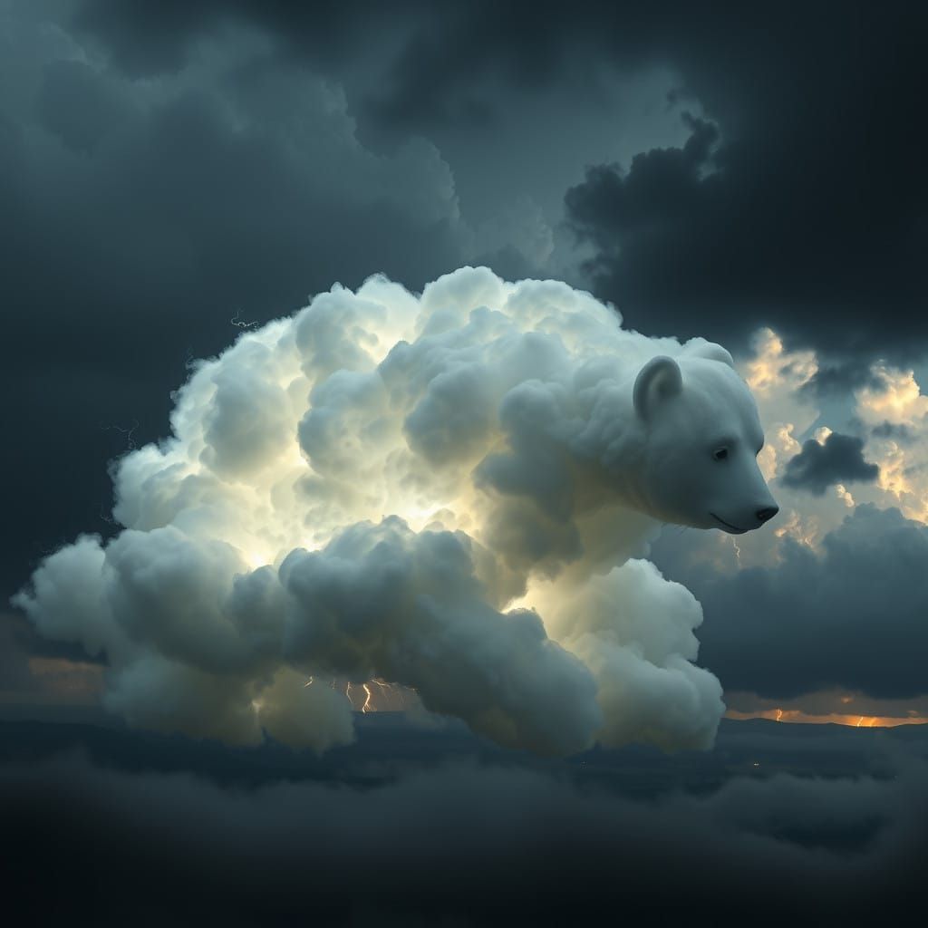 Ethereal Bear Cloudscape in Dreamlike Style