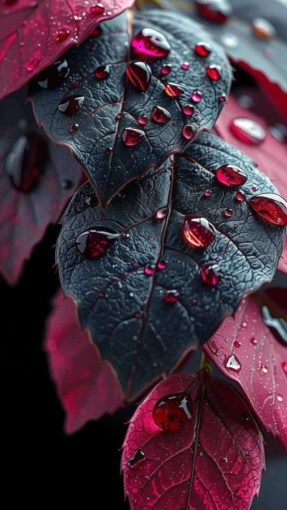 Magenta Leaf with Pink Droplets in 8K Detail