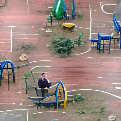 Happy Man Alone in a Playground