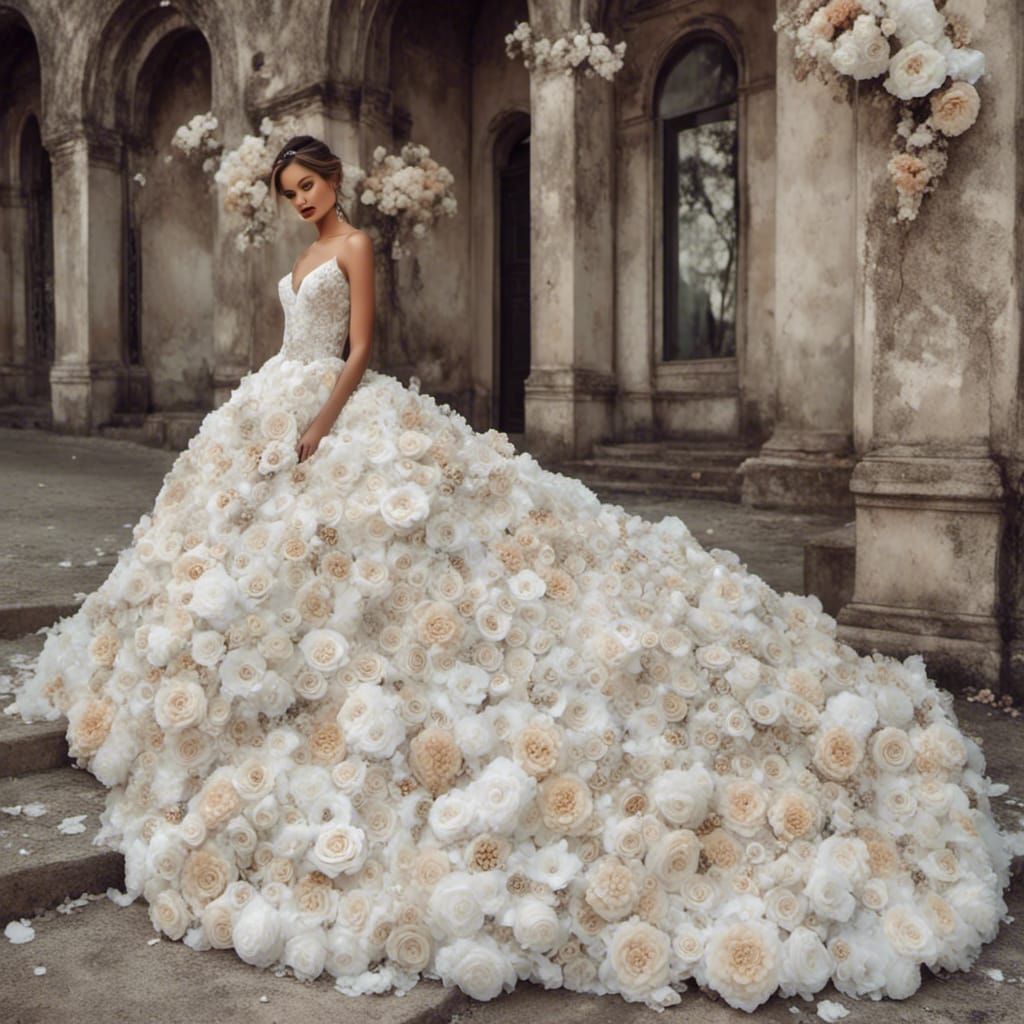 Woman in White Floral Gown