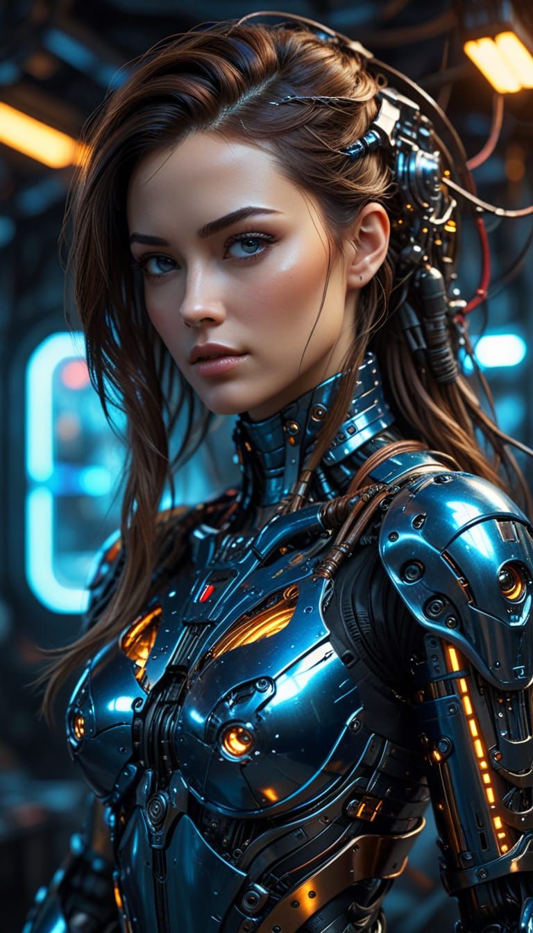 Futuristic Pirate Bot in Cyberpunk Ship Interior