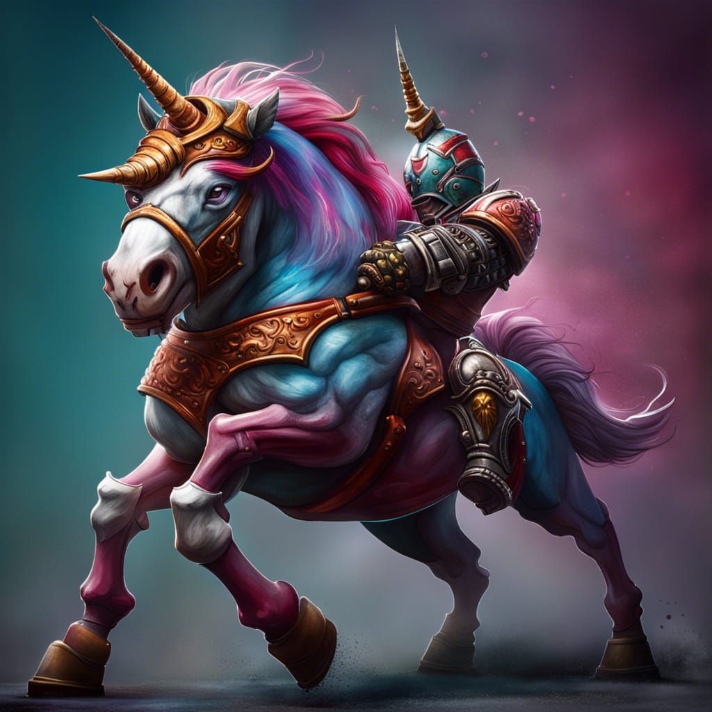 Hyperrealistic Unicorn Bloodbowl Player in Splash Art