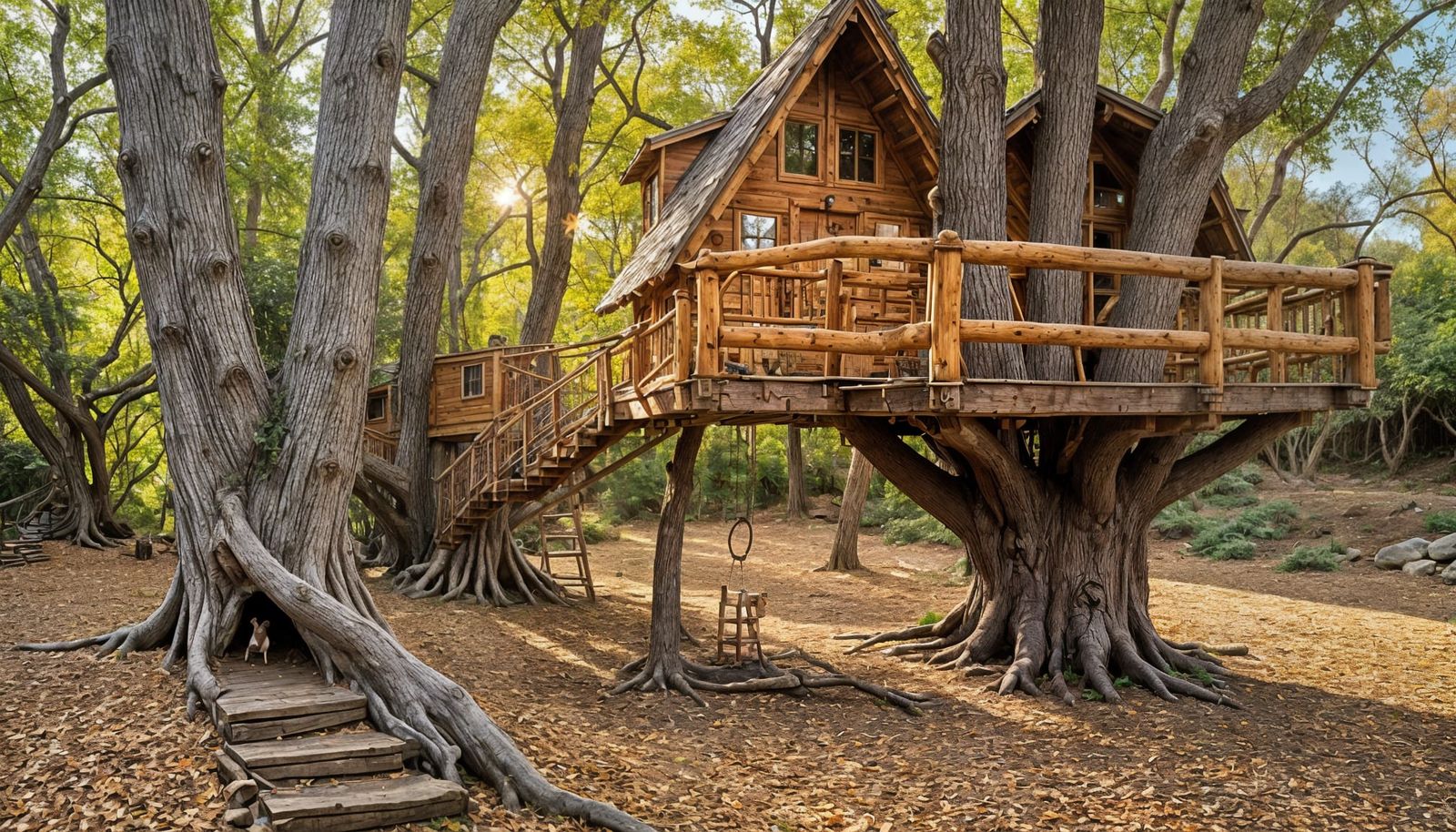 Cozy Treehouse Amidst Vibrant Backyard Oasis