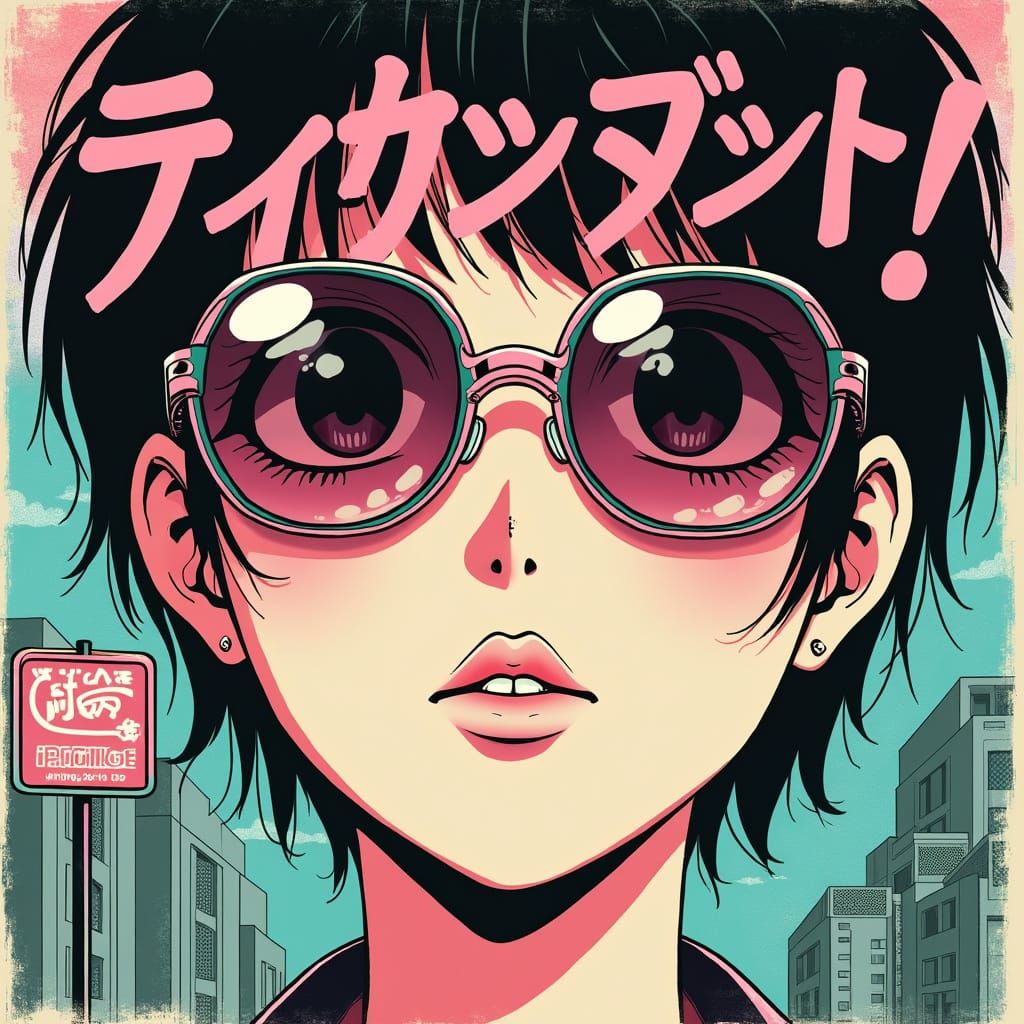 Retro-Futuristic Japanese Sunglasses Advertisement Poster