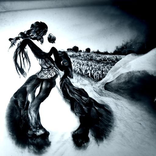 Spirit Girl Dancing in Field: Charcoal Drawing
