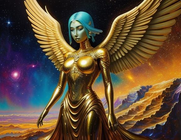 Angel in Cosmic Landscape Oil Painting