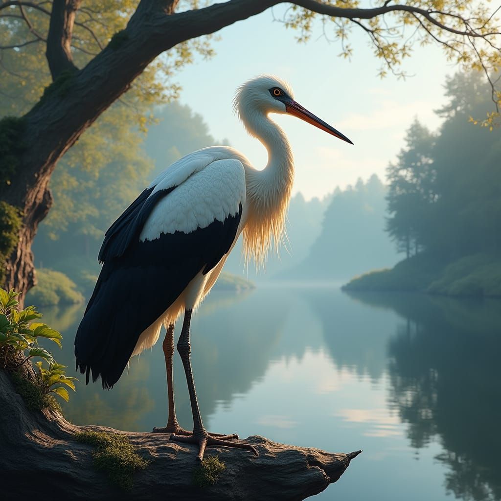 Elegant Stork in Serene Landscape
