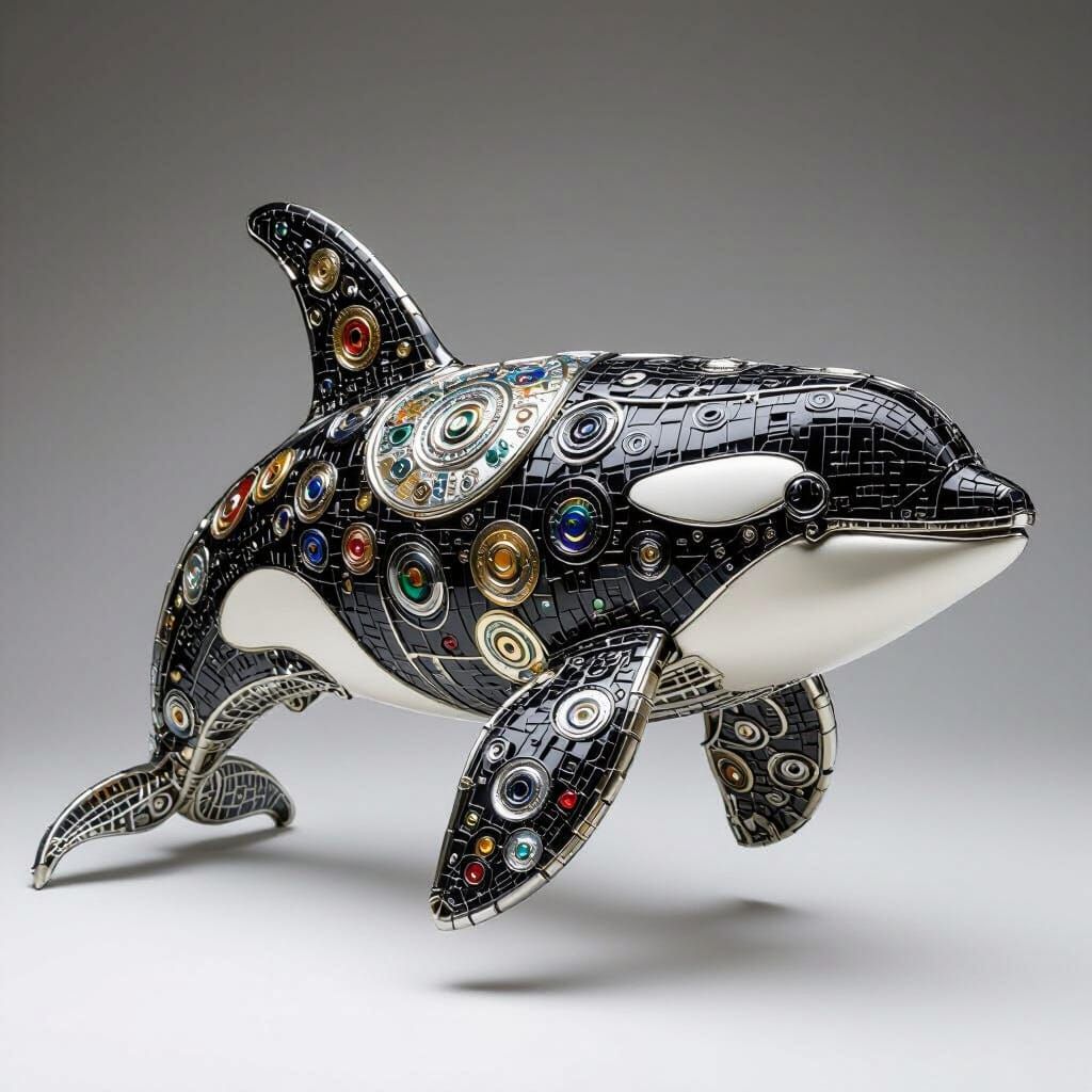 Intricate Stainless Steel Orca Sculpture