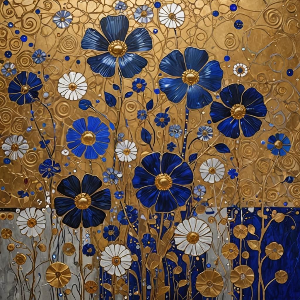 Metallic Flowers in Klimt-Inspired Lacquer Style