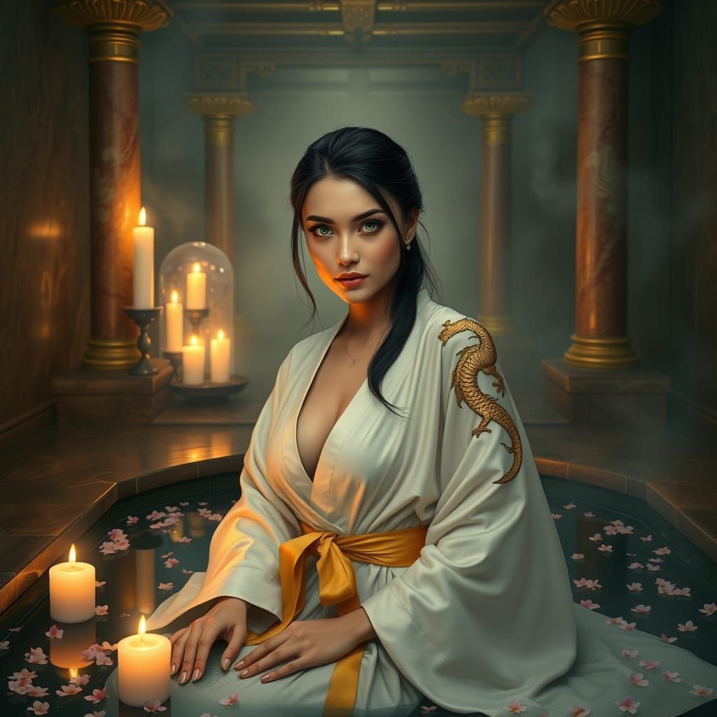 Fantasy Woman Portrait in Opulent Bathhouse