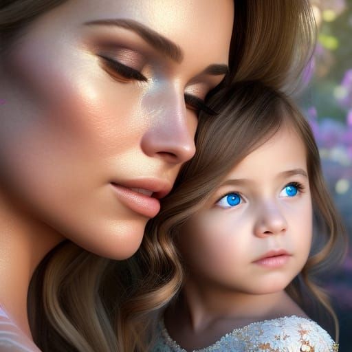 Radiant Mother and Daughter Portrait in Digital Art