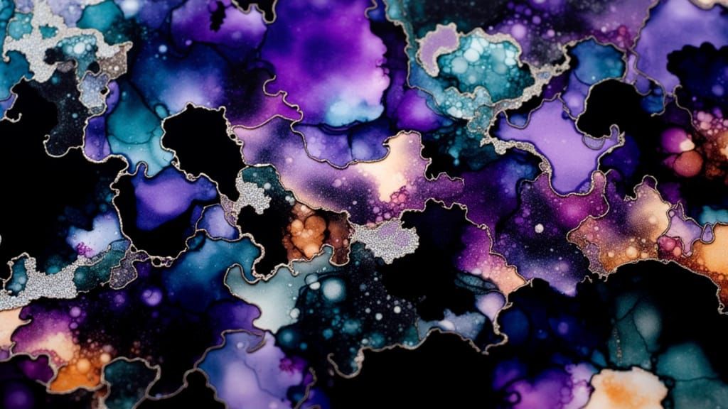 Abstract Alcohol Inks With Lavender Orange And Silver