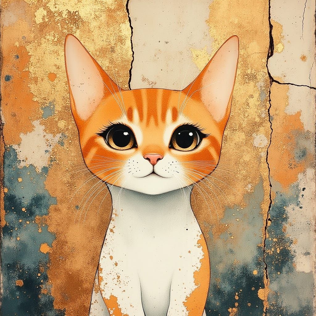 Vibrant Ginger Kitten Portrait in Watercolor Style