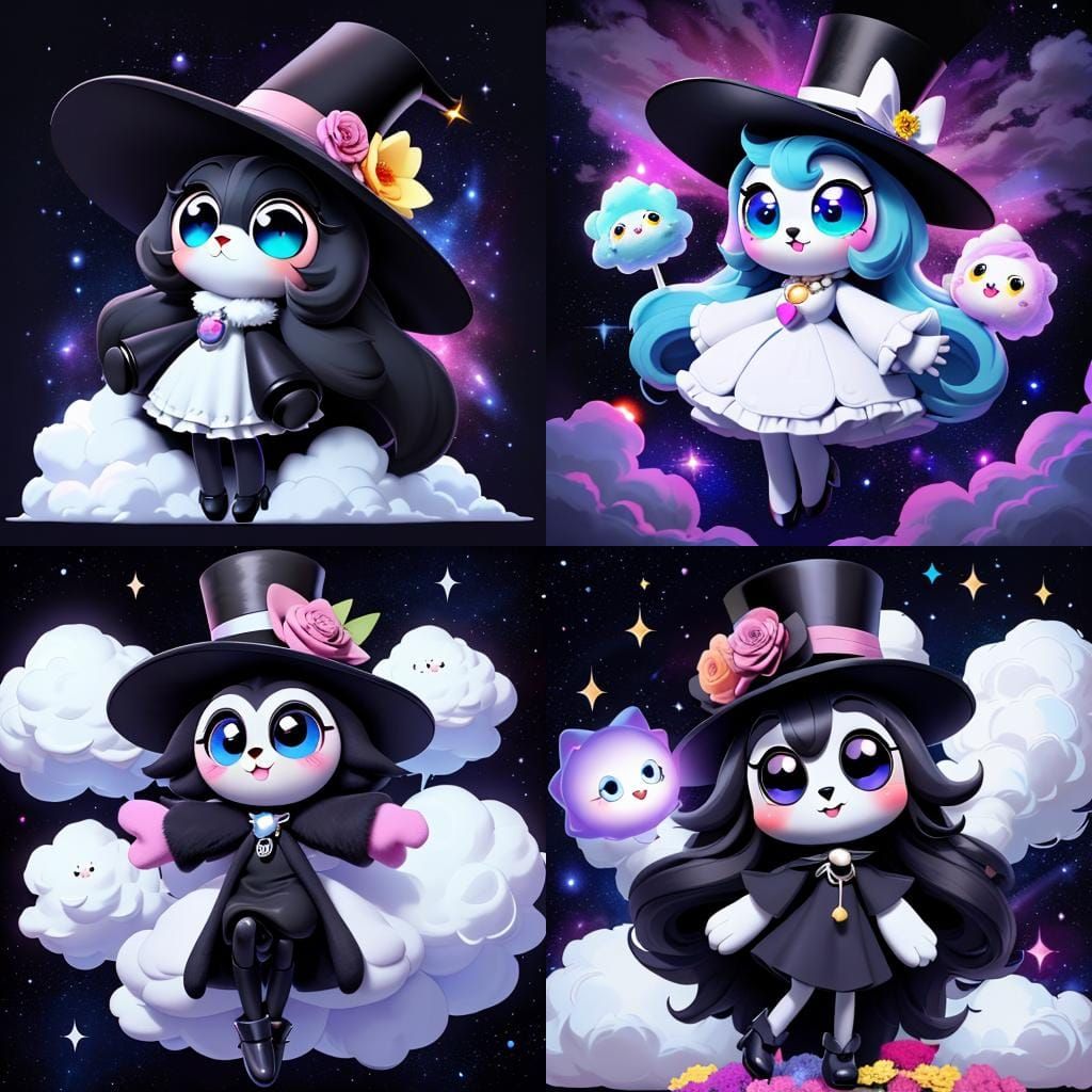 Cute Galactic Cartoon Character in Fluffy Cloud Coat