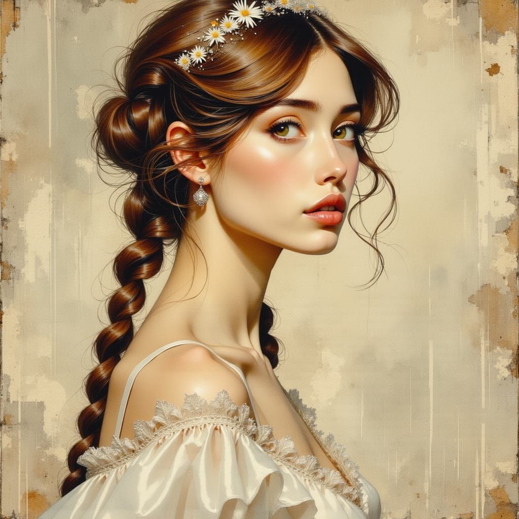 Elegant Woman with Brown Hair in Art Nouveau Style