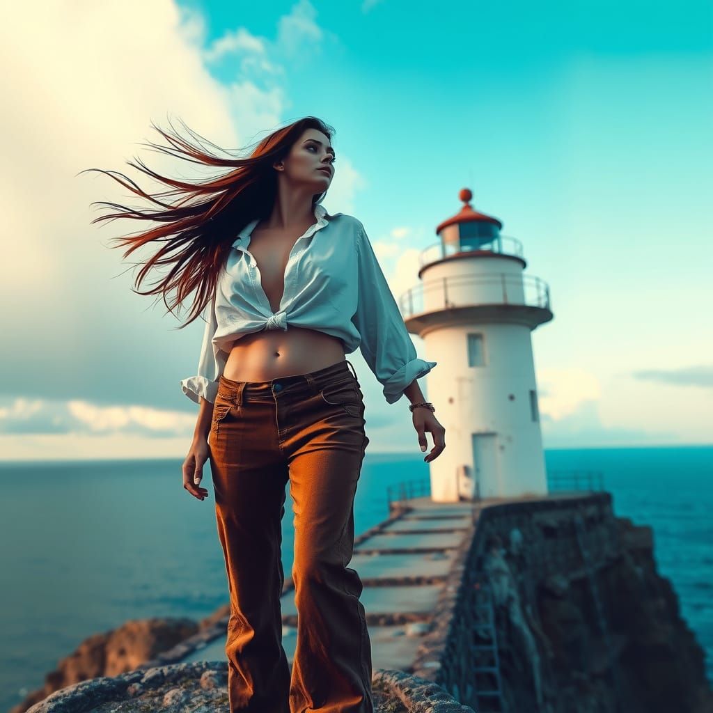 Supernatural Lighthouse Keeper in Digital Painting Style