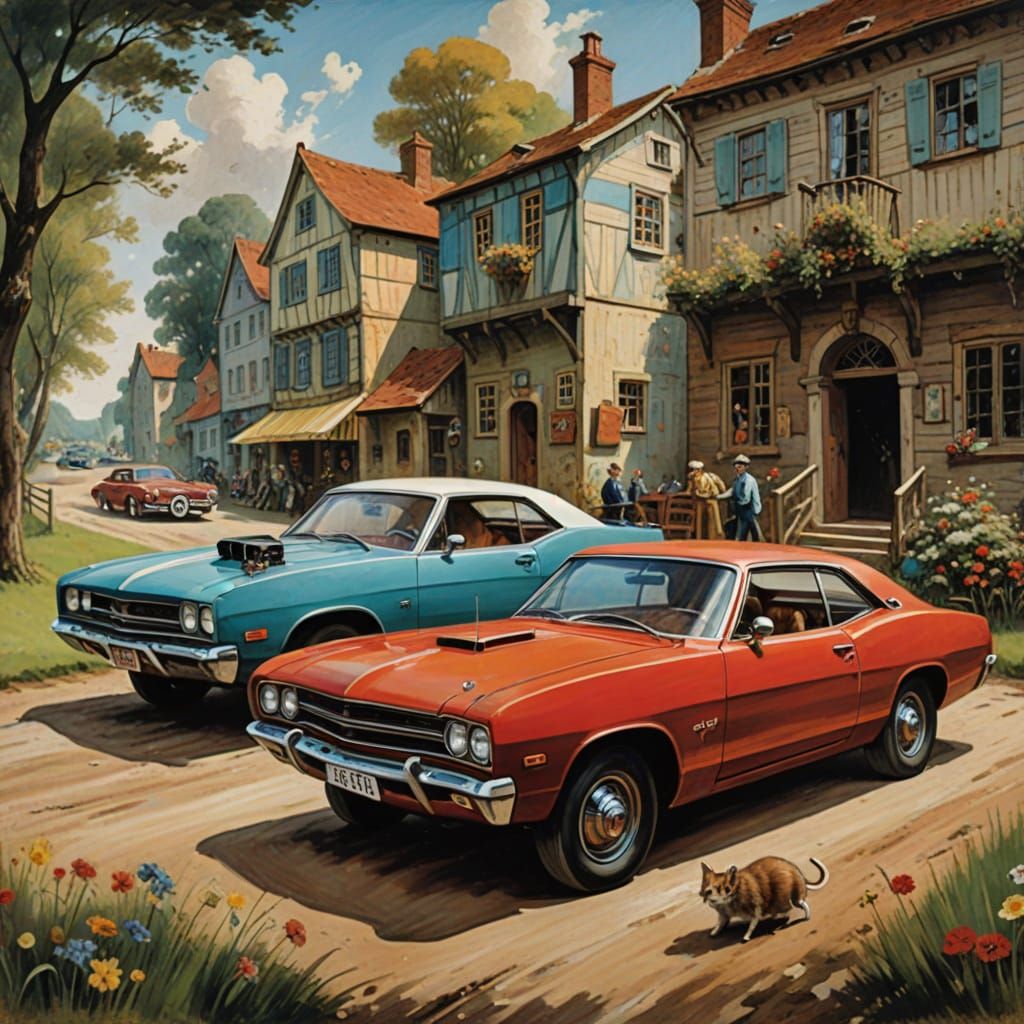 Mouse Poses With Vintage Dodge Muscle Car