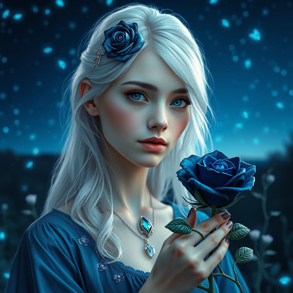 Ethereal Beauty with Bioluminescent Fireflies in Fantasy Set...