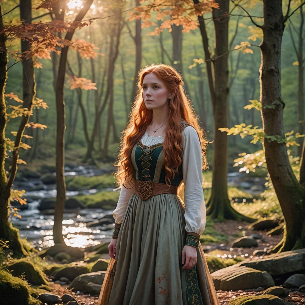 Celtic Woman in Maple Forest Sunrise: Photography