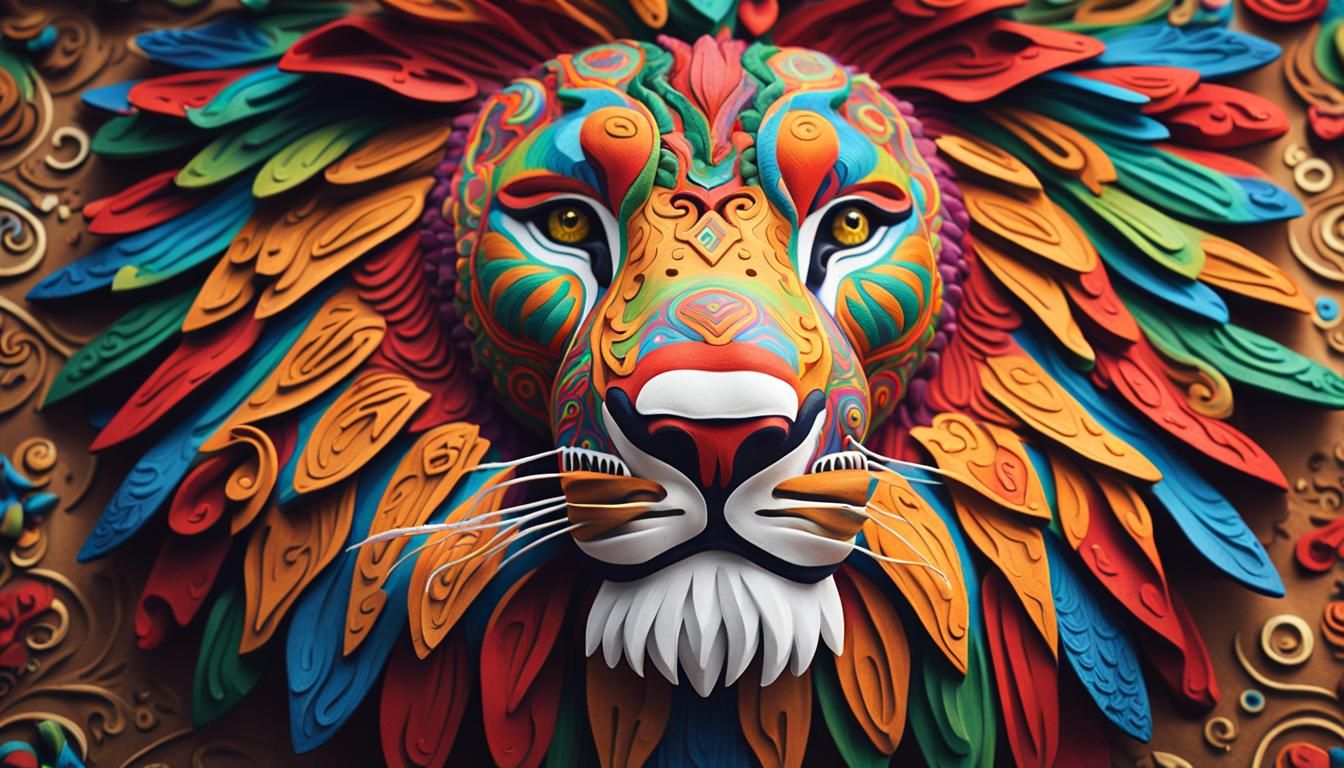 Lion in Mexican Alebrije Style: Colorful Art