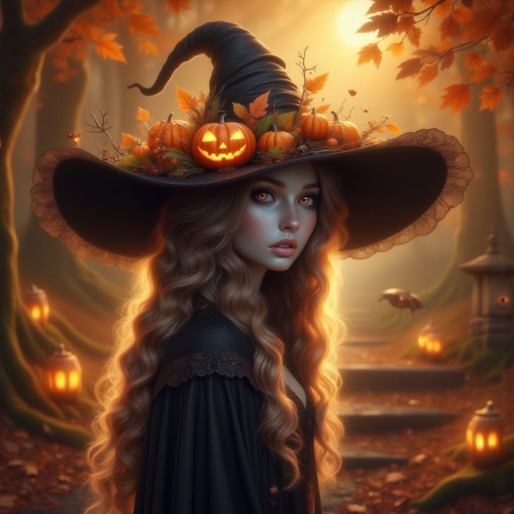 Anthropomorphic Witch in Autumn Forest
