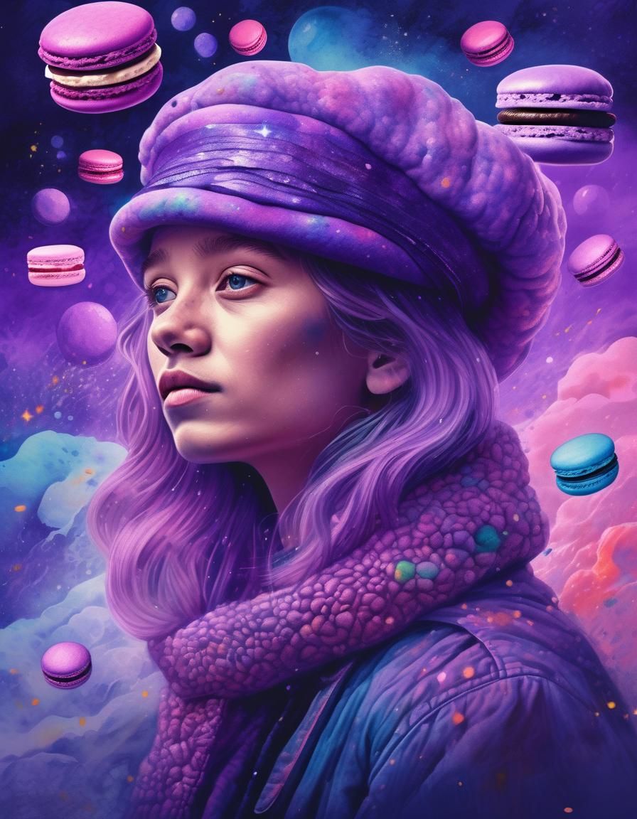 Purple Macaroon in Watercolour Pastel Portrait