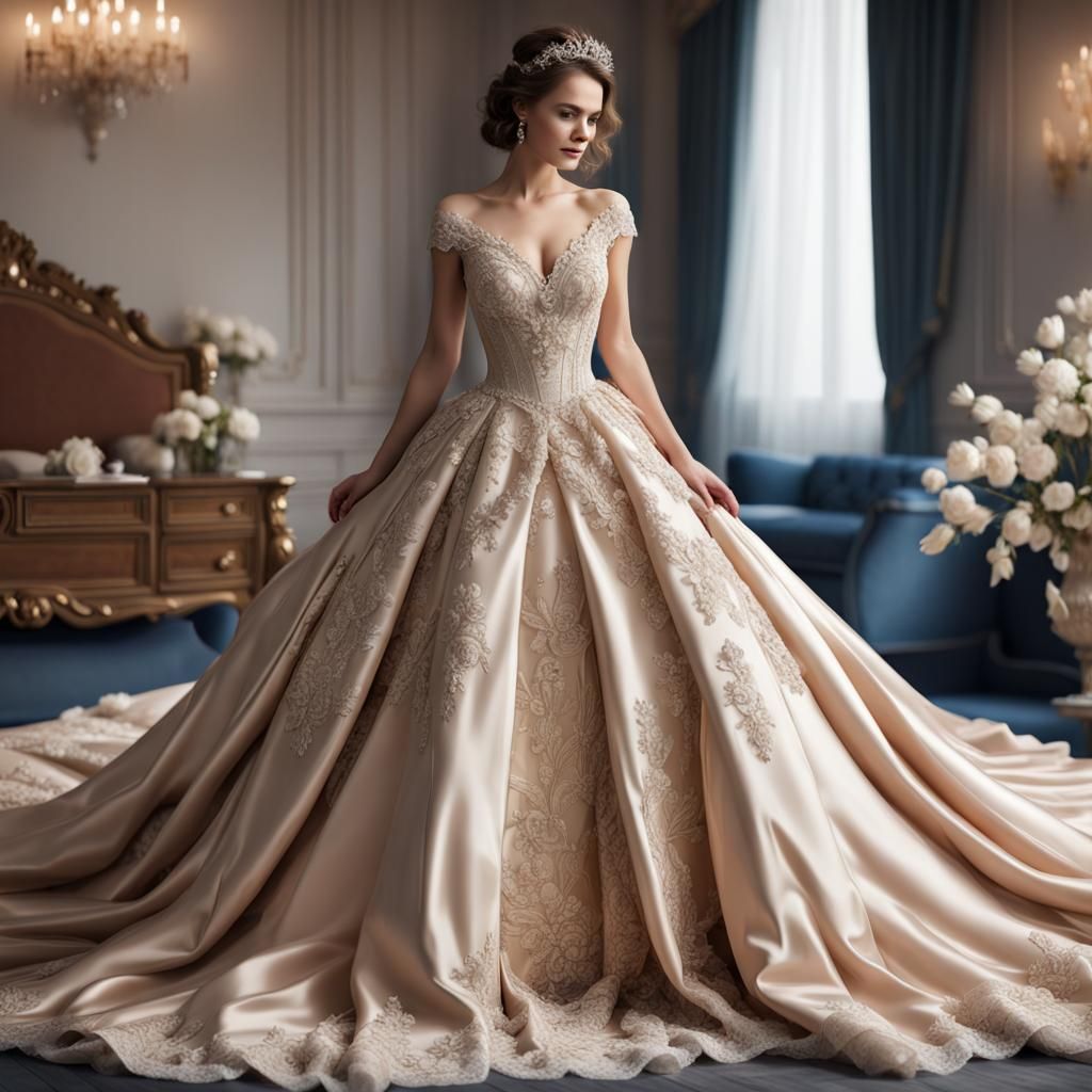 Champagne Ball Gown with Lace Detail in 8K