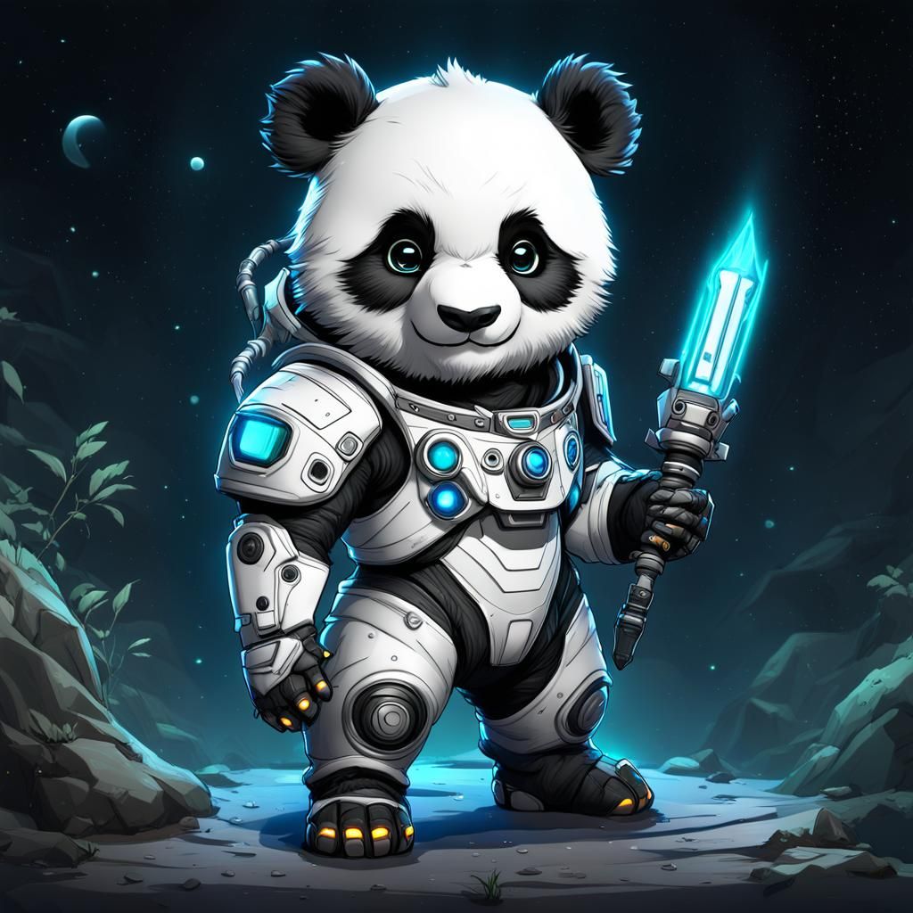 Chibi Panda Space Mage in Anime Coloring Page Style