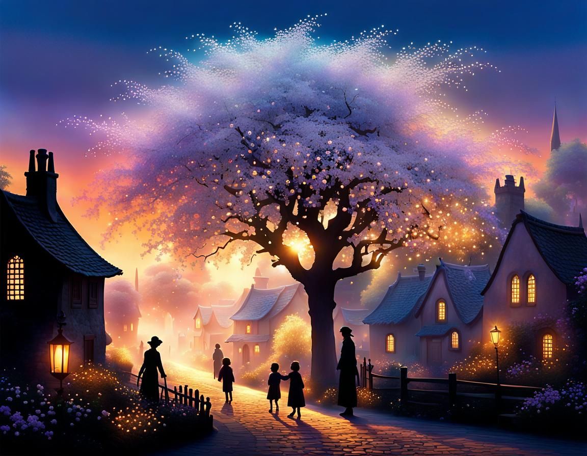 Ethereal Eden: Ghostly Village in Heaven