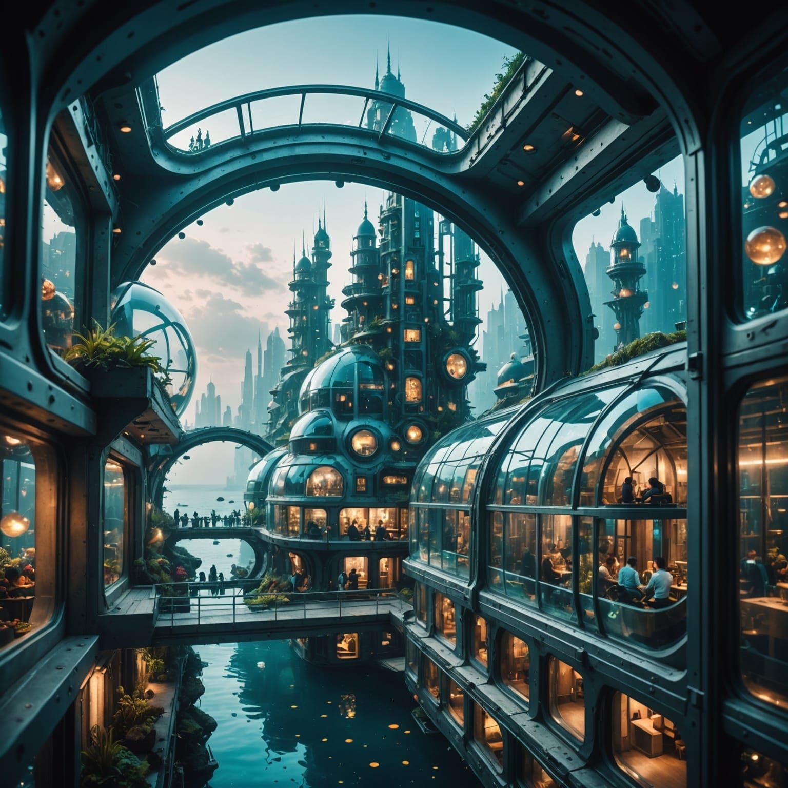 Futuristic Underwater City with Clear Window Views