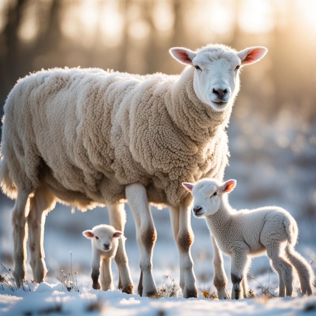 Snow, frost, ice, ewe and lamb