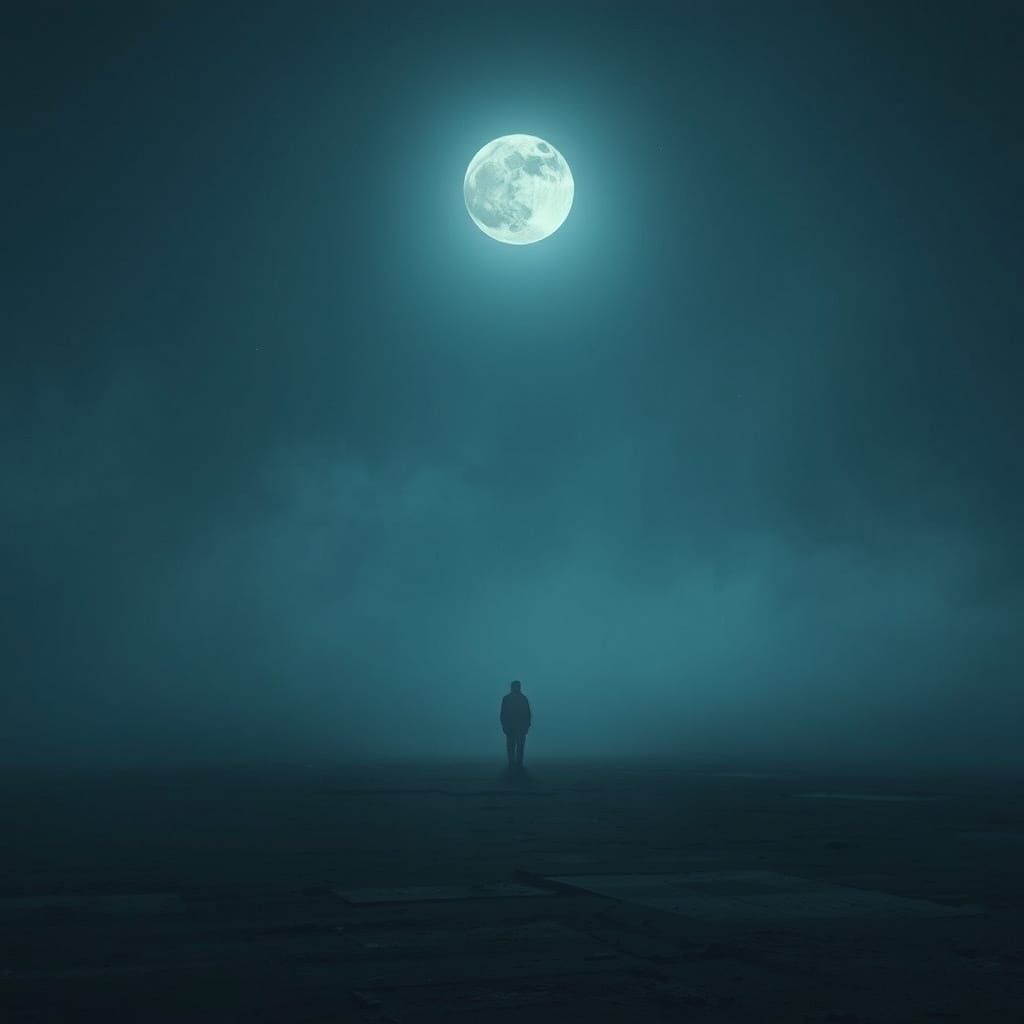 Lost Figure in Moonlit Landscape