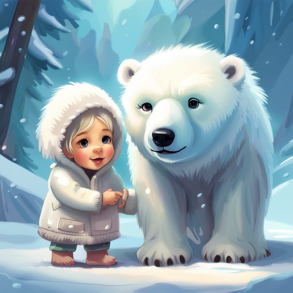 Eskimo Girl and Polar Bear Cub: A Digital Painting