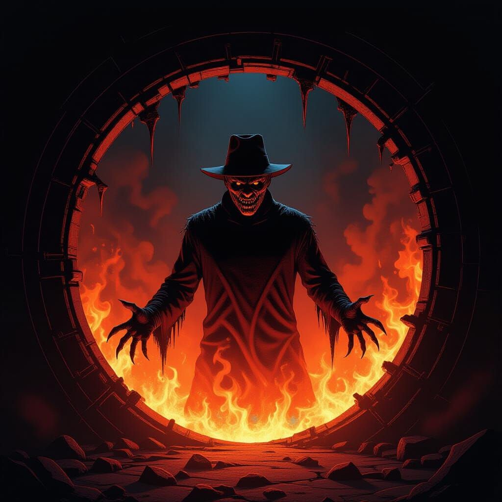 Nightmarish Figure Emerges from Hellish Portal