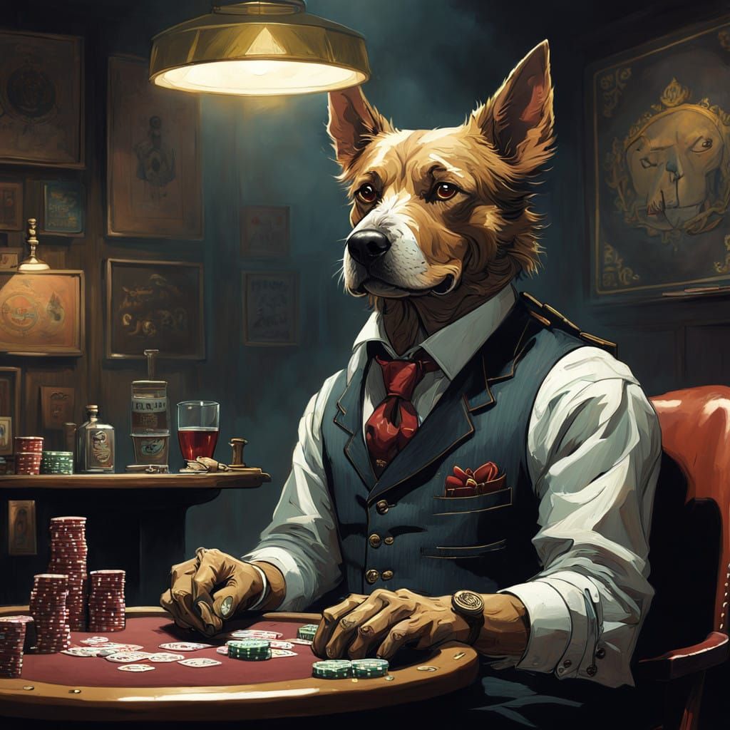 Anthro Dog Poker Dealer in Elegant Suit